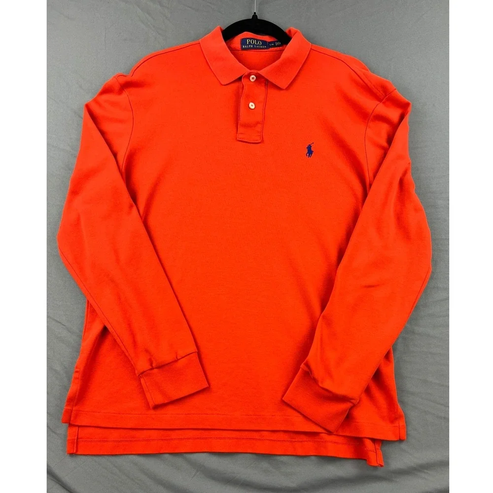 Polo Ralph Lauren Polo Shirt Mens L Orange Good Long Sleeve Pony Logo Classic